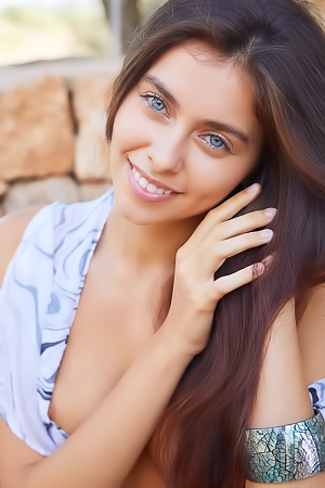 Foxy Alissa Lifts Her Dress To Reveal The Soft Bush That Crowns Her Pantyless Pussy